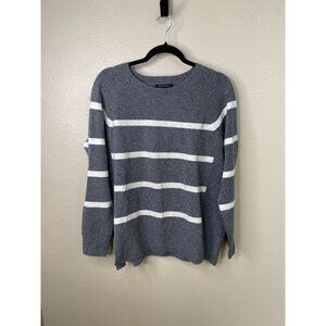 Banana Republic Womens Gray & White Stripe Sweater Small Wool Blend Long Sleeve